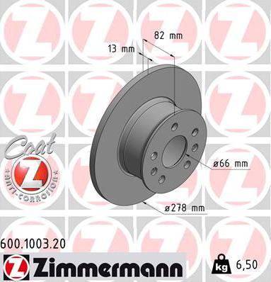 Zimmermann 600.1003.20 - Тормозной диск autospares.lv