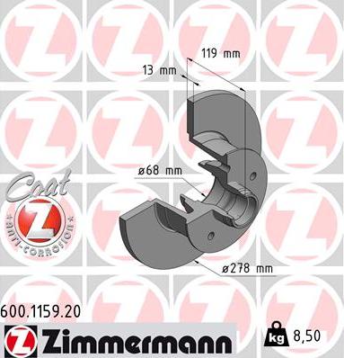 Zimmermann 600.1159.20 - Тормозной диск autospares.lv