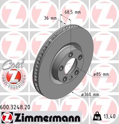 Zimmermann 600.3248.20 - Тормозной диск autospares.lv