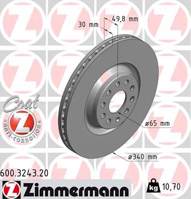 Zimmermann 600.3243.20 - Тормозной диск autospares.lv