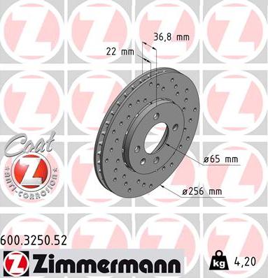 Zimmermann 600.3250.52 - Тормозной диск autospares.lv