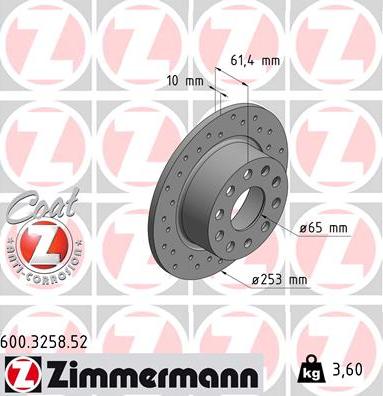 Zimmermann 600.3258.52 - Тормозной диск autospares.lv