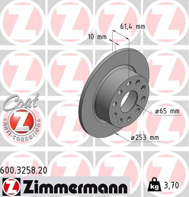 Zimmermann 600.3258.20 - Тормозной диск autospares.lv