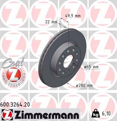 Zimmermann 600.3264.20 - Тормозной диск autospares.lv