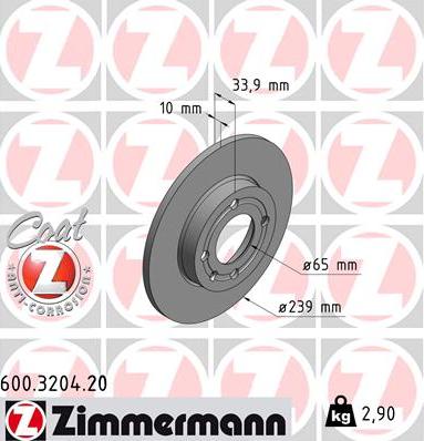 Zimmermann 600.3204.20 - Тормозной диск autospares.lv