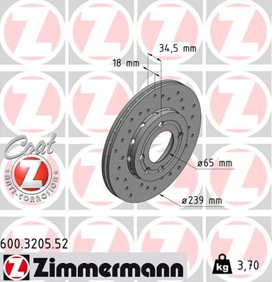 Zimmermann 600.3205.52 - Тормозной диск autospares.lv