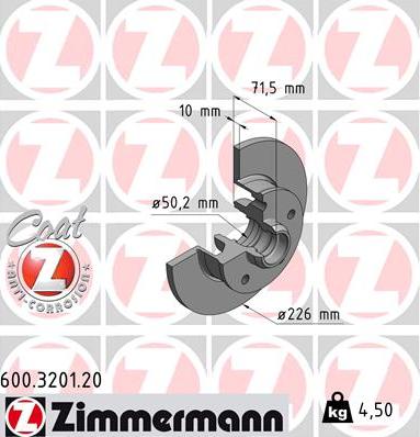 Zimmermann 600.3201.20 - Тормозной диск autospares.lv