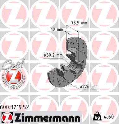 Zimmermann 600.3219.52 - Тормозной диск autospares.lv