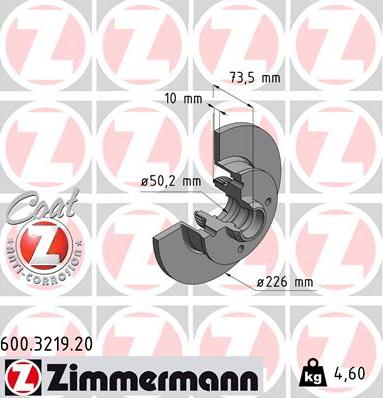 Zimmermann 600.3219.20 - Тормозной диск autospares.lv
