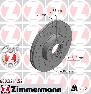 Zimmermann 600.3214.52 - Тормозной диск autospares.lv