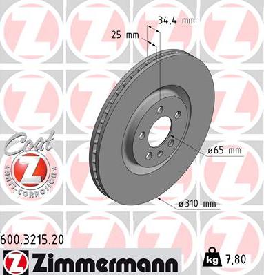 Zimmermann 600.3215.20 - Тормозной диск autospares.lv