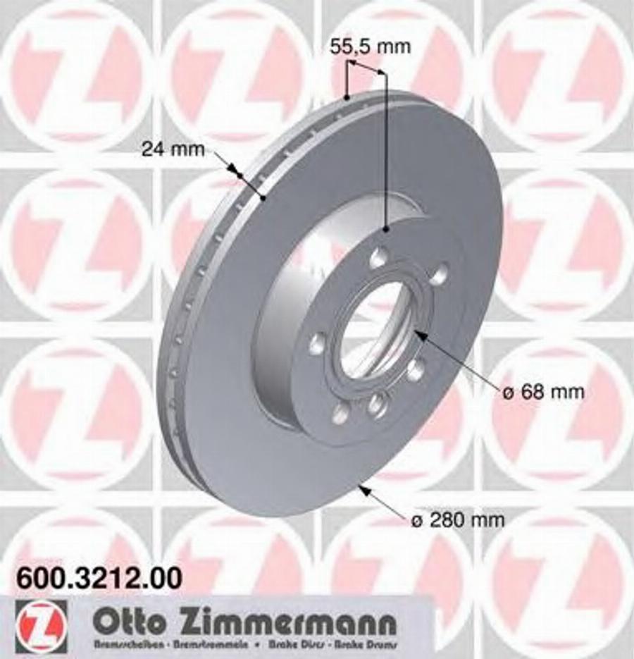 Zimmermann 600.3212.00 - Тормозной диск autospares.lv