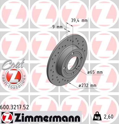 Zimmermann 600.3217.52 - Тормозной диск autospares.lv