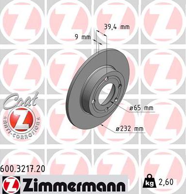 Zimmermann 600.3217.20 - Тормозной диск autospares.lv