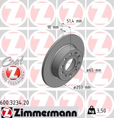 Zimmermann 600.3234.20 - Тормозной диск autospares.lv