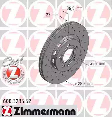 Zimmermann 600.3235.52 - Тормозной диск autospares.lv