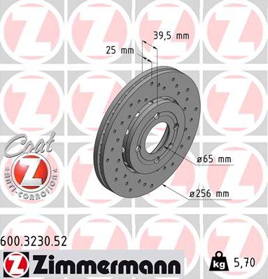 Zimmermann 600.3230.52 - Тормозной диск autospares.lv