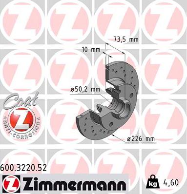 Zimmermann 600.3220.52 - Тормозной диск autospares.lv