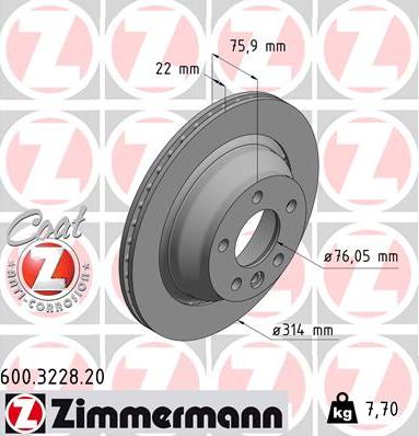 Zimmermann 600.3228.20 - Тормозной диск autospares.lv