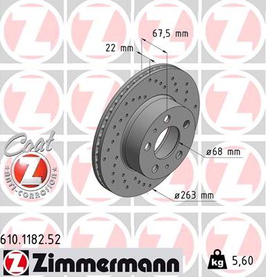 Zimmermann 610.1182.52 - Тормозной диск autospares.lv