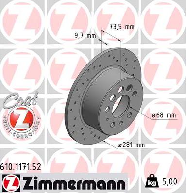 Zimmermann 610.1171.52 - Тормозной диск autospares.lv