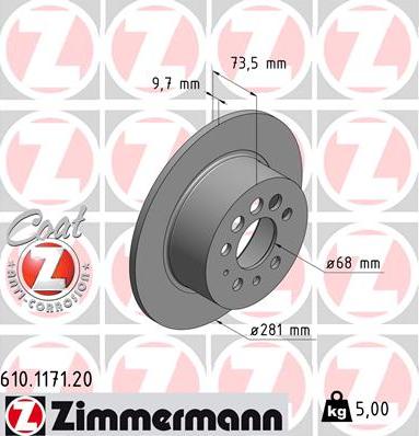 Zimmermann 610.1171.20 - Тормозной диск autospares.lv