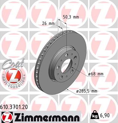 Zimmermann 610.3701.20 - Тормозной диск autospares.lv