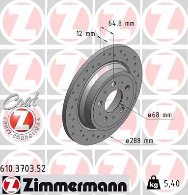Zimmermann 610.3703.52 - Тормозной диск autospares.lv