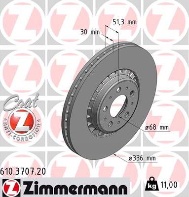 Zimmermann 610.3707.20 - Тормозной диск autospares.lv