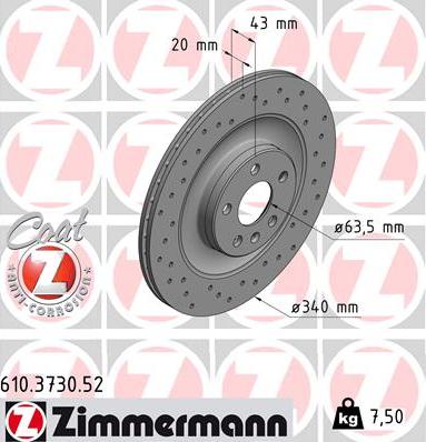 Zimmermann 610.3730.52 - Тормозной диск autospares.lv