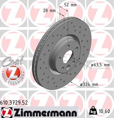 Zimmermann 610.3729.52 - Тормозной диск autospares.lv