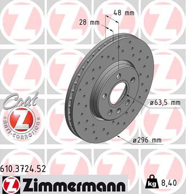 Zimmermann 610.3724.52 - Тормозной диск autospares.lv