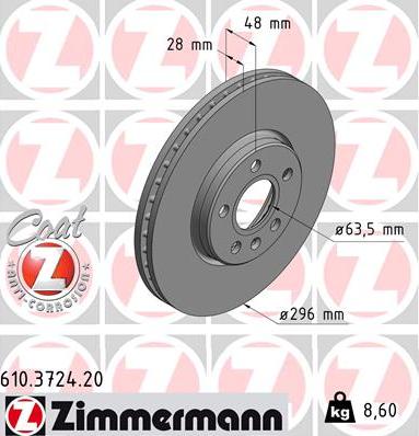 Zimmermann 610.3724.20 - Тормозной диск autospares.lv