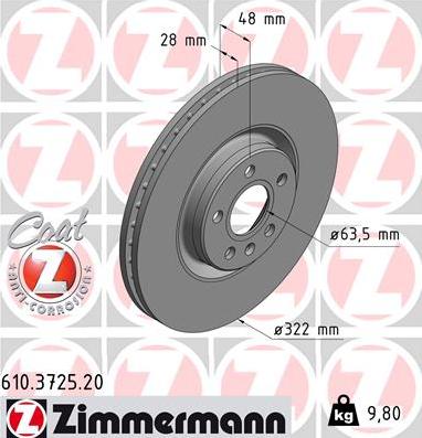 Zimmermann 610.3725.20 - Тормозной диск autospares.lv