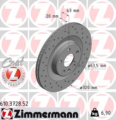 Zimmermann 610.3728.52 - Тормозной диск autospares.lv