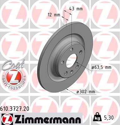 Zimmermann 610.3727.20 - Тормозной диск autospares.lv