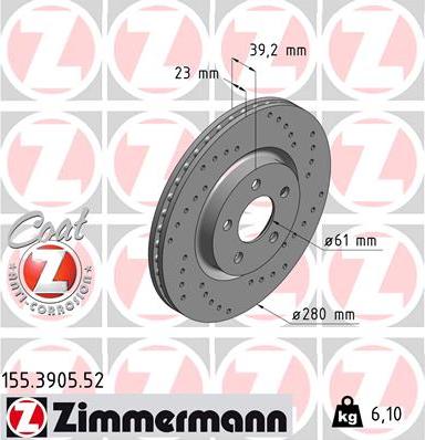 Zimmermann 155.3905.52 - Тормозной диск autospares.lv
