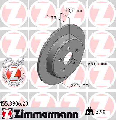 Zimmermann 155.3906.20 - Тормозной диск autospares.lv