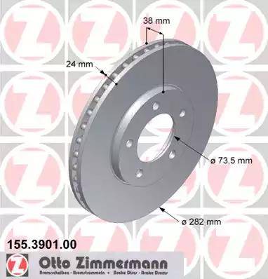 Zimmermann 155.3901.00 - Тормозной диск autospares.lv