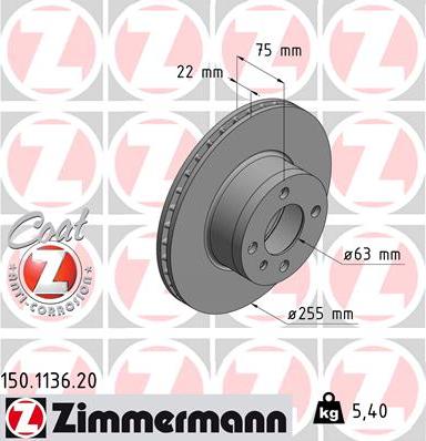 Zimmermann 150.1136.20 - Тормозной диск autospares.lv
