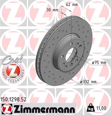 Zimmermann 150.1298.52 - Тормозной диск autospares.lv