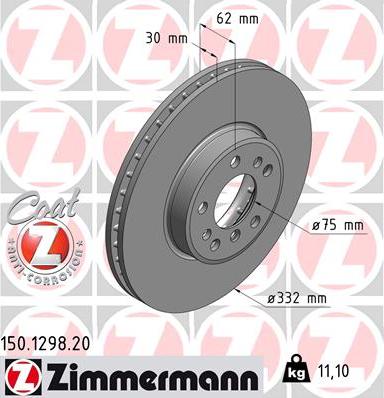 Zimmermann 150.1298.20 - Тормозной диск autospares.lv