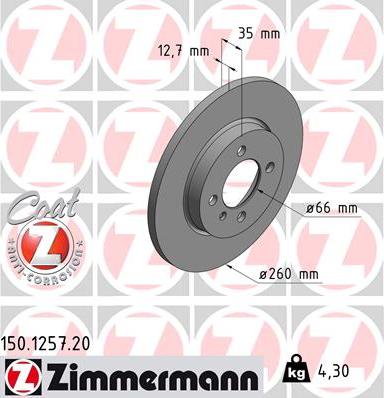 Zimmermann 150.1257.20 - Тормозной диск autospares.lv