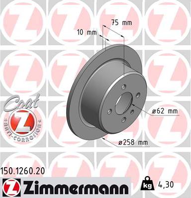 Zimmermann 150.1260.20 - Тормозной диск autospares.lv