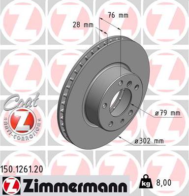 Zimmermann 150.1261.20 - Тормозной диск autospares.lv