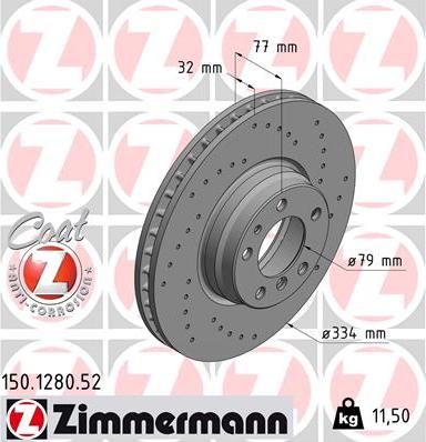 Zimmermann 150.1280.52 - Тормозной диск autospares.lv