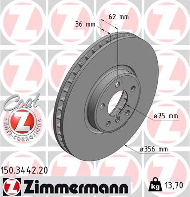 Zimmermann 150.3442.20 - Тормозной диск autospares.lv