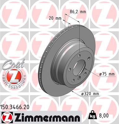 Zimmermann 150.3466.20 - Тормозной диск autospares.lv