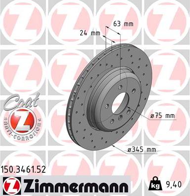 Zimmermann 150.3461.52 - Тормозной диск autospares.lv