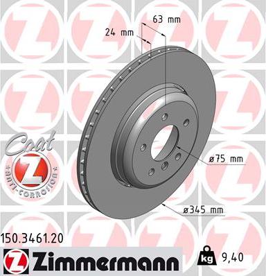 Zimmermann 150.3461.20 - Тормозной диск autospares.lv